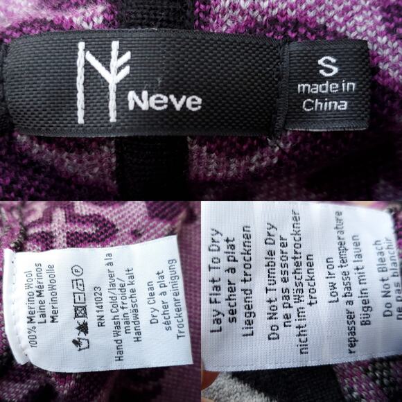NEVE Geometric Wool Cardigan Jacket Hook Eye Notched Back Black Gray Purple Sz S - Picture 16 of 16